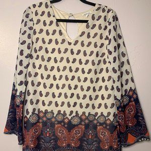 V-Neck Multi Print Boho Mini Dress